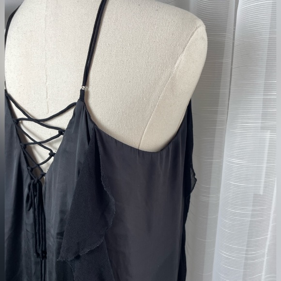 Kimchi Blue Lace Up Back Black Mini Ruffle Chiffon Halter Dress Size Small - Picture 11 of 12